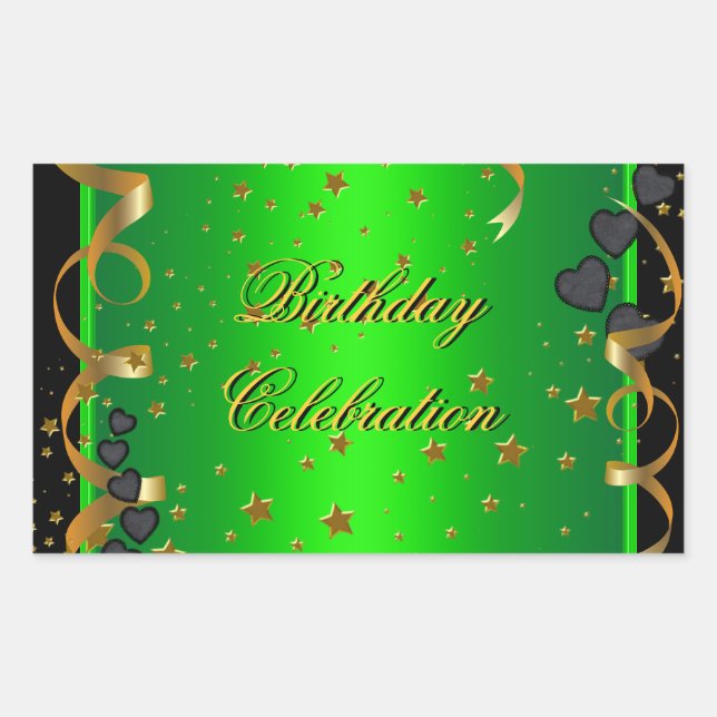 Sticker Rectangulaire Fête d'anniversaire Célébration Vert Citron (Devant)