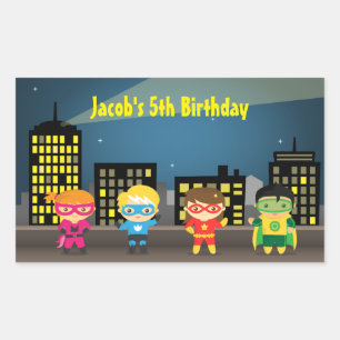 Sticker Rectangulaire Fête d'anniversaire de super-héros de la skyline p