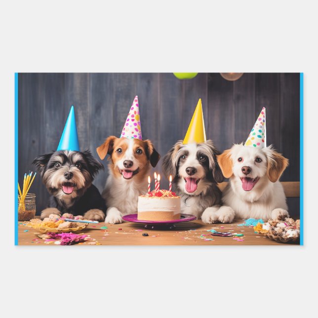 Sticker Rectangulaire Fête d'anniversaire des chiens (Devant)