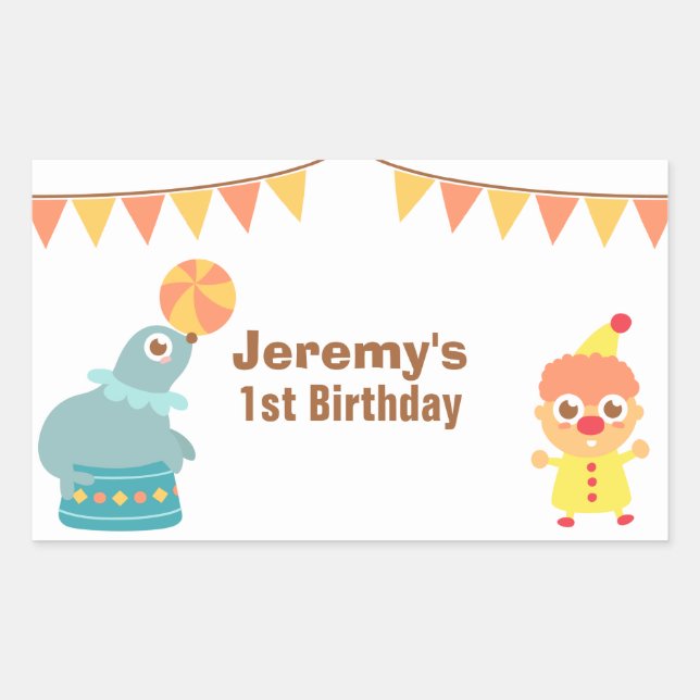 Sticker Rectangulaire Fête d'anniversaire pour enfants - Clown de cirque (Devant)