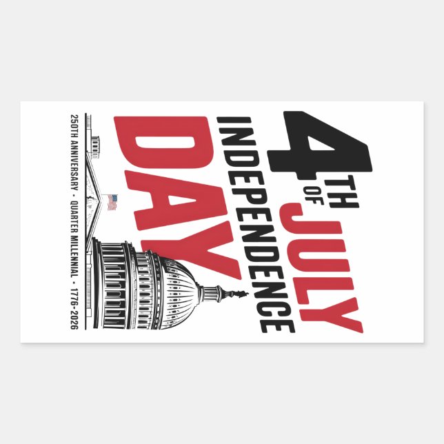 Sticker Rectangulaire Fête de l'Indépendance du 4 juillet 250e Anniversa (Devant)