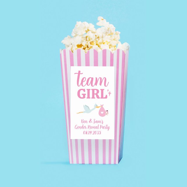 Sticker Rectangulaire Fête de Révélation du Sexe Équipe Fille Rose Popco (Team Girl Pink Gender Reveal Party Custom Popcorn Rectangular Sticker
)