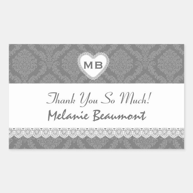 Sticker Rectangulaire Fête des mariées Merci gris Damask V18 (Devant)