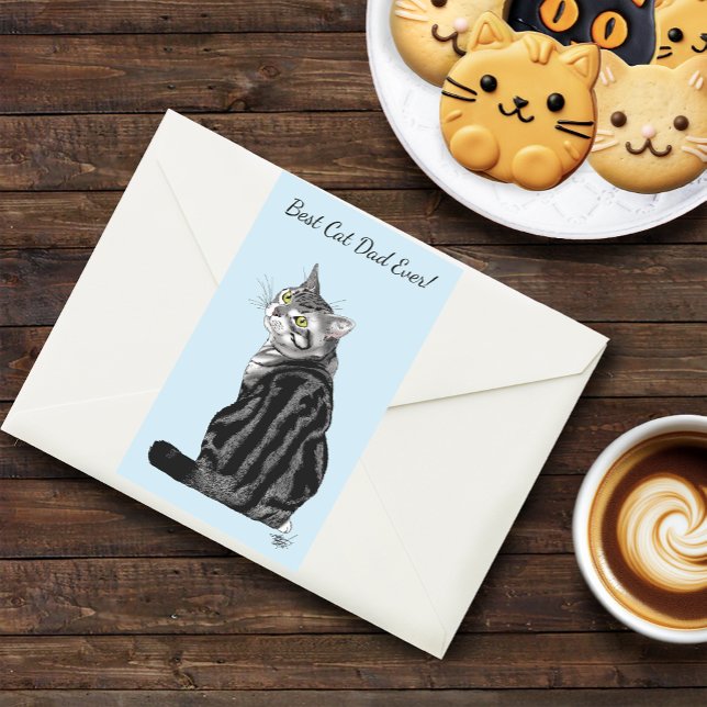 Sticker Rectangulaire Fête des pères Tabby Argent (Créateur téléchargé)