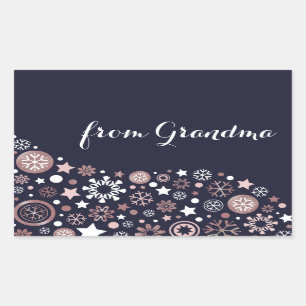 Sticker Rectangulaire Fêtes de Noël hiver or rose flacons de neige