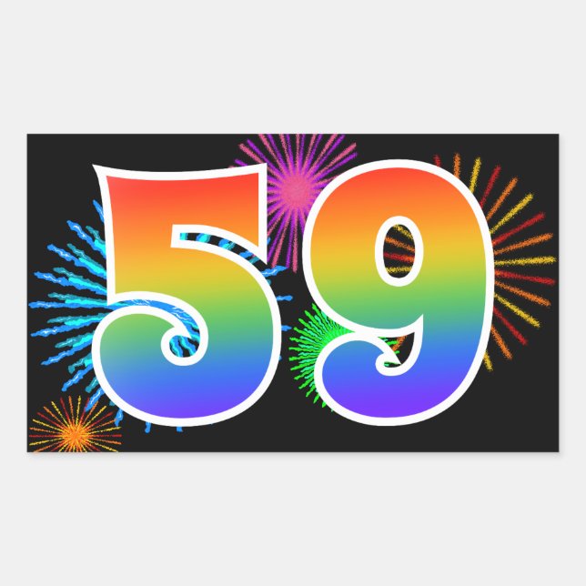 Sticker Rectangulaire Feu d'artifice amusant + motif arc-en-ciel "59" Nu (Devant)