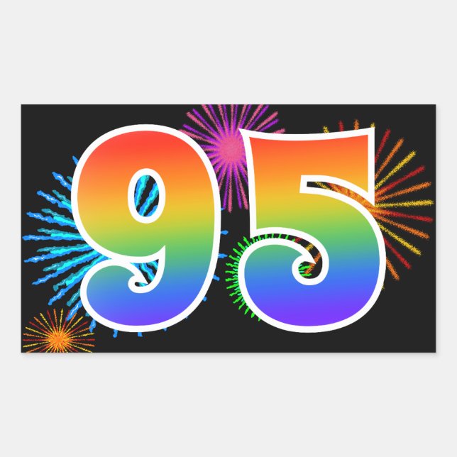 Sticker Rectangulaire Feu d'artifice amusant + motif arc-en-ciel "95" Nu (Devant)