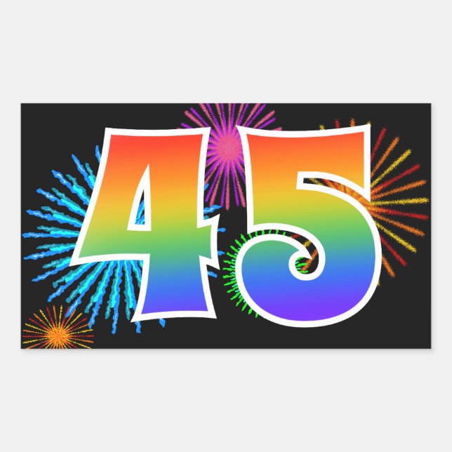Sticker Rectangulaire Feu d'artifice amusant + motif arc-en-ciel Numéro  (Devant)