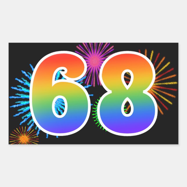 Sticker Rectangulaire Feu d'artifice amusant + motif arc-en-ciel Numéro  (Devant)