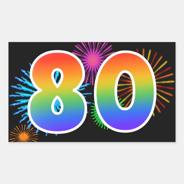 Sticker Rectangulaire Feu d'artifice amusant + motif arc-en-ciel Numéro  (Devant)