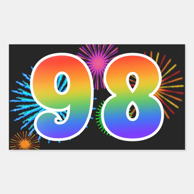 Sticker Rectangulaire Feu d'artifice amusant + motif arc-en-ciel Numéro  (Devant)