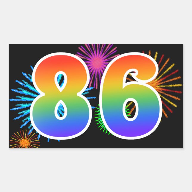 Sticker Rectangulaire Feu d'artifice amusant + motif arc-en-ciel Numéro  (Devant)
