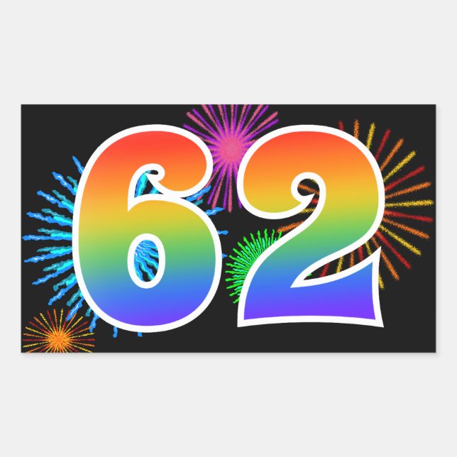 Sticker Rectangulaire Feu d'artifice amusant + motif arc-en-ciel Numéro  (Devant)