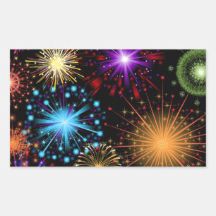 Sticker Rectangulaire Feu d'artifice coloré Nouvel An