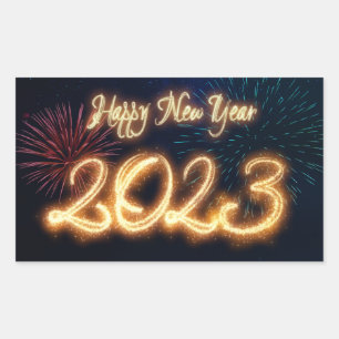 Sticker Rectangulaire Feu d'artifice du Joyeux Nouvel An 2023