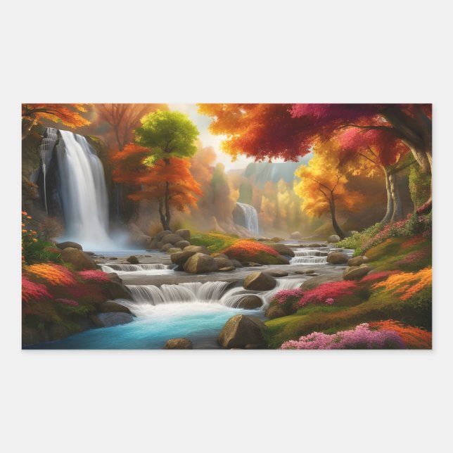 Sticker Rectangulaire Feuillage d'automne à la cascade (Devant)