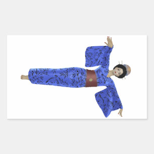 Sticker Rectangulaire Feuilles d'autocollants japonais Geisha Blue Kimon
