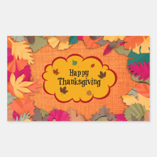 Sticker Rectangulaire Feuilles d'automne, Bon thanksgiving,