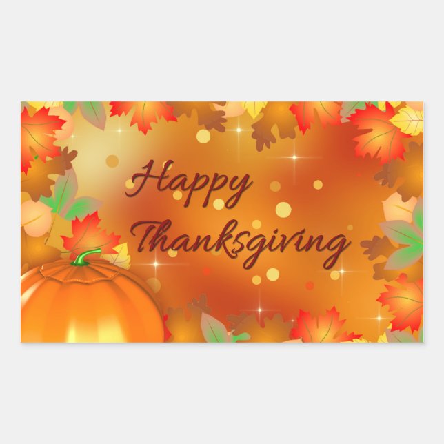 Sticker Rectangulaire Feuilles d'automne colorées bon thanksgiving (Devant)
