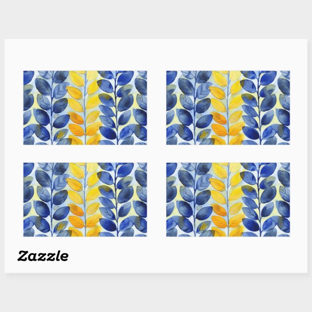Sticker Rectangulaire Feuilles jaune et bleu (Feuille)