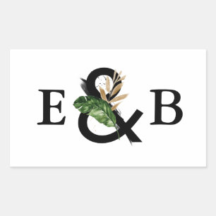 Sticker Rectangulaire Feuilles tropicaux Faux Gold Foil Mariage Monogram