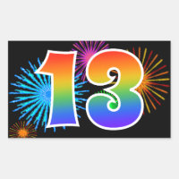 Feux d'artifice amusants + Motif arc-en-ciel "13" 