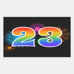 Sticker Rectangulaire Feux d'artifice amusants + Motif arc-en-ciel "23" 