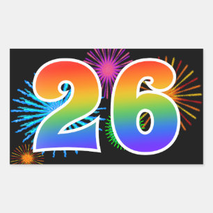 Sticker Rectangulaire Feux d'artifice amusants + Motif arc-en-ciel "26" 