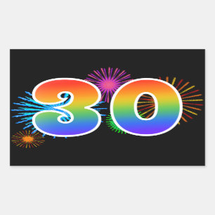 Sticker Rectangulaire Feux d'artifice amusants + Motif arc-en-ciel "30"