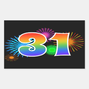 Sticker Rectangulaire Feux d'artifice amusants + Motif arc-en-ciel "31"