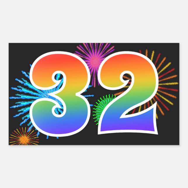 Sticker Rectangulaire Feux d'artifice amusants + motif arc-en-ciel « 32  (Devant)