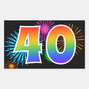 Sticker Rectangulaire Feux d'artifice amusants + Motif arc-en-ciel "40" 