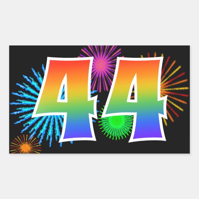 Sticker Rectangulaire Feux d'artifice amusants + Motif arc-en-ciel "44"  (Devant)