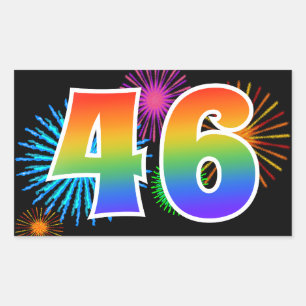 Sticker Rectangulaire Feux d'artifice amusants + Motif arc-en-ciel "46" 