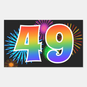 Sticker Rectangulaire Feux d'artifice amusants + Motif arc-en-ciel "49"