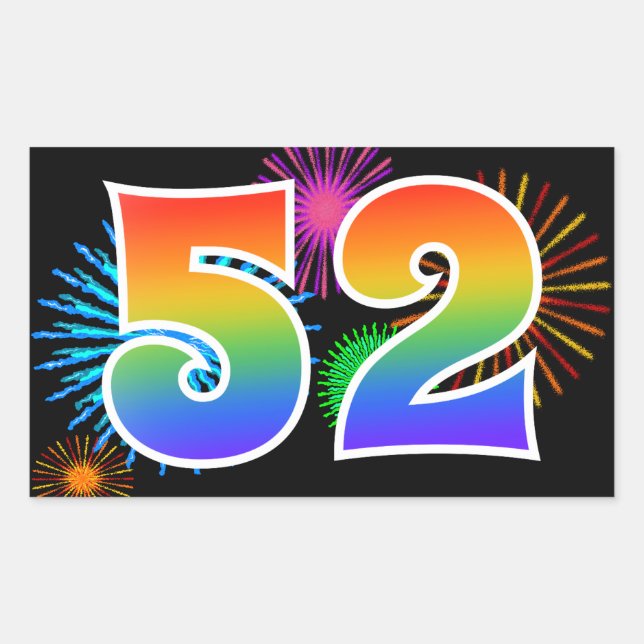 Sticker Rectangulaire Feux d'artifice amusants + motif arc-en-ciel « 52  (Devant)