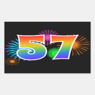 Sticker Rectangulaire Feux d'artifice amusants + Motif arc-en-ciel "57"
