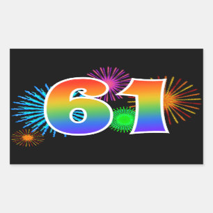 Sticker Rectangulaire Feux d'artifice amusants + Motif arc-en-ciel "61"