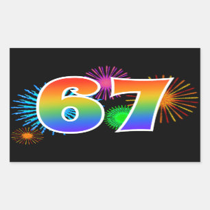 Sticker Rectangulaire Feux d'artifice amusants + Motif arc-en-ciel "67" 