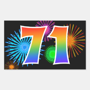 Sticker Rectangulaire Feux d'artifice amusants + Motif arc-en-ciel "71" 