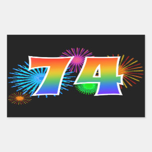 Sticker Rectangulaire Feux d'artifice amusants + Motif arc-en-ciel "74" 