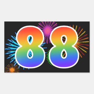 Sticker Rectangulaire Feux d'artifice amusants + Motif arc-en-ciel "88" 
