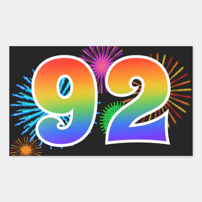 Sticker Rectangulaire Feux d'artifice amusants + motif arc-en-ciel "92"  (Devant)