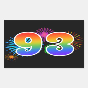 Sticker Rectangulaire Feux d'artifice amusants + Motif arc-en-ciel "93" 