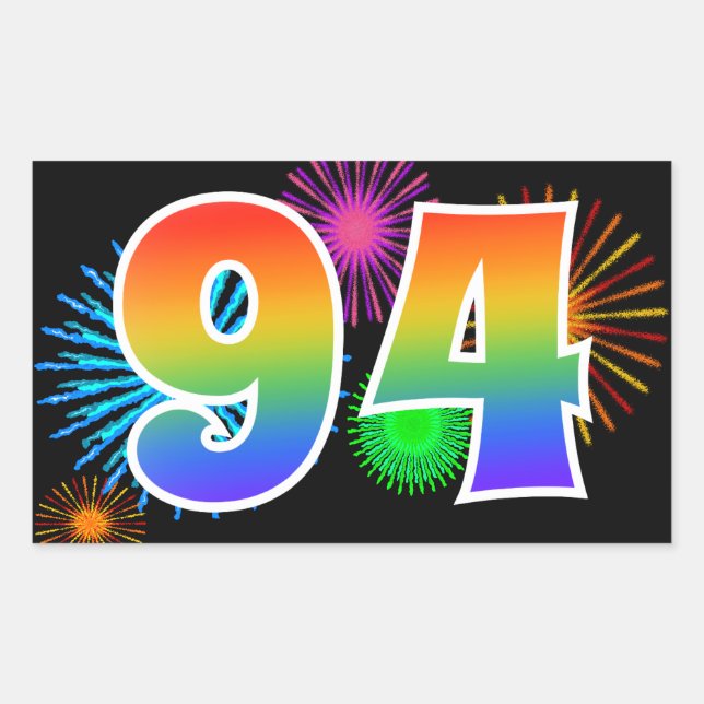 Sticker Rectangulaire Feux d'artifice amusants + motif arc-en-ciel "94"  (Devant)