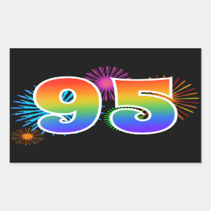 Sticker Rectangulaire Feux d'artifice amusants + Motif arc-en-ciel "95" 