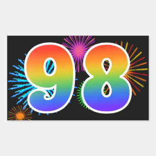 Sticker Rectangulaire Feux d'artifice amusants + Motif arc-en-ciel "98" 