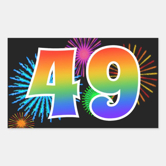 Sticker Rectangulaire Feux d'artifice amusants + motif arc-en-ciel Numér (Devant)