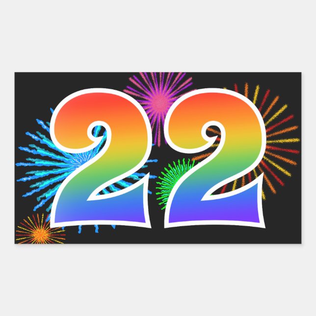 Sticker Rectangulaire Feux d'artifice amusants + motif arc-en-ciel Numér (Devant)