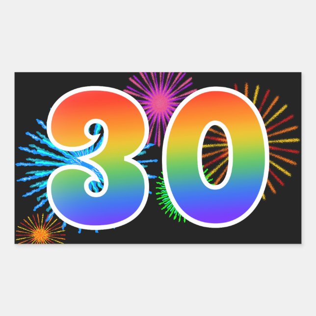 Sticker Rectangulaire Feux d'artifice amusants + motif arc-en-ciel Numér (Devant)